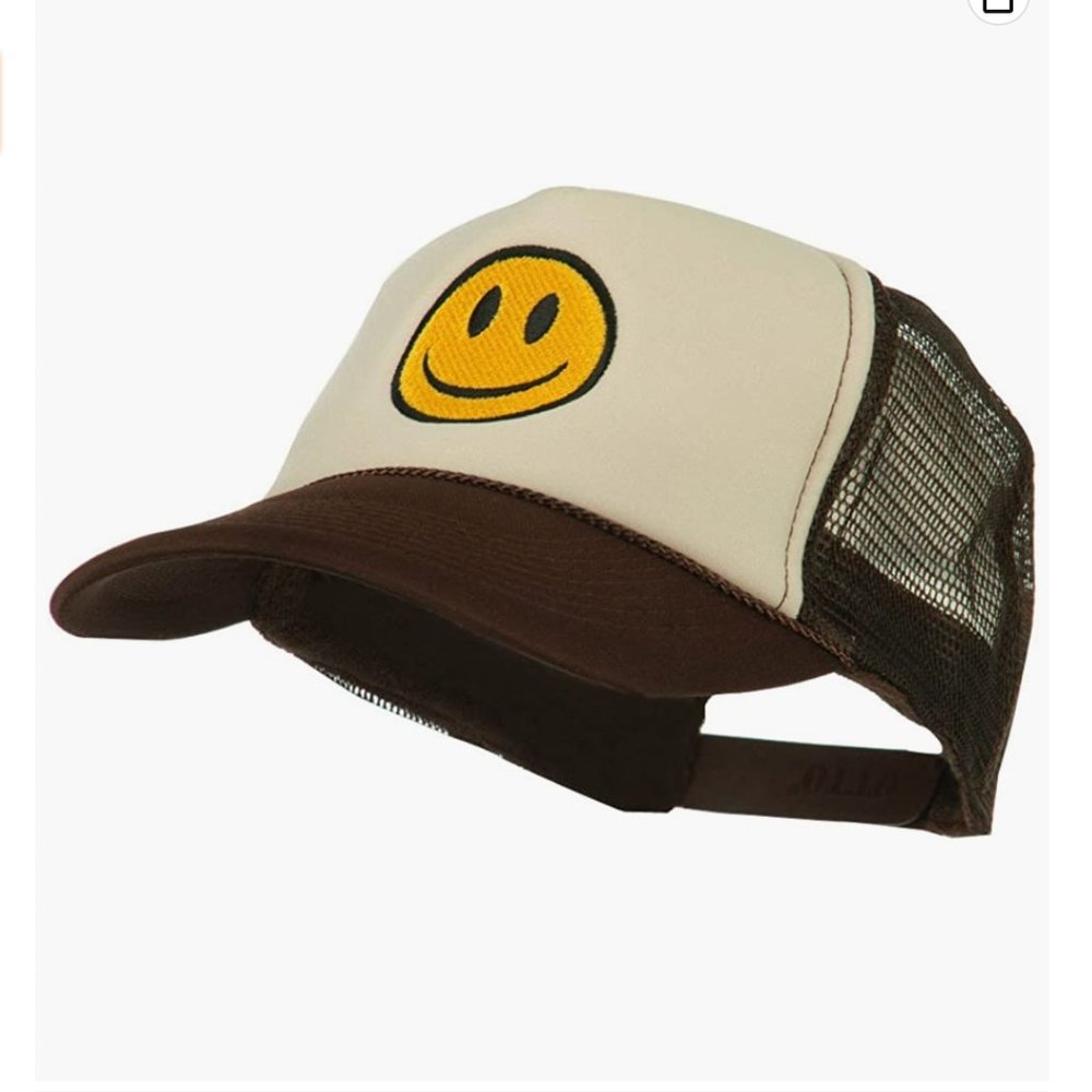 Smiley Face Trucker Hat Brown